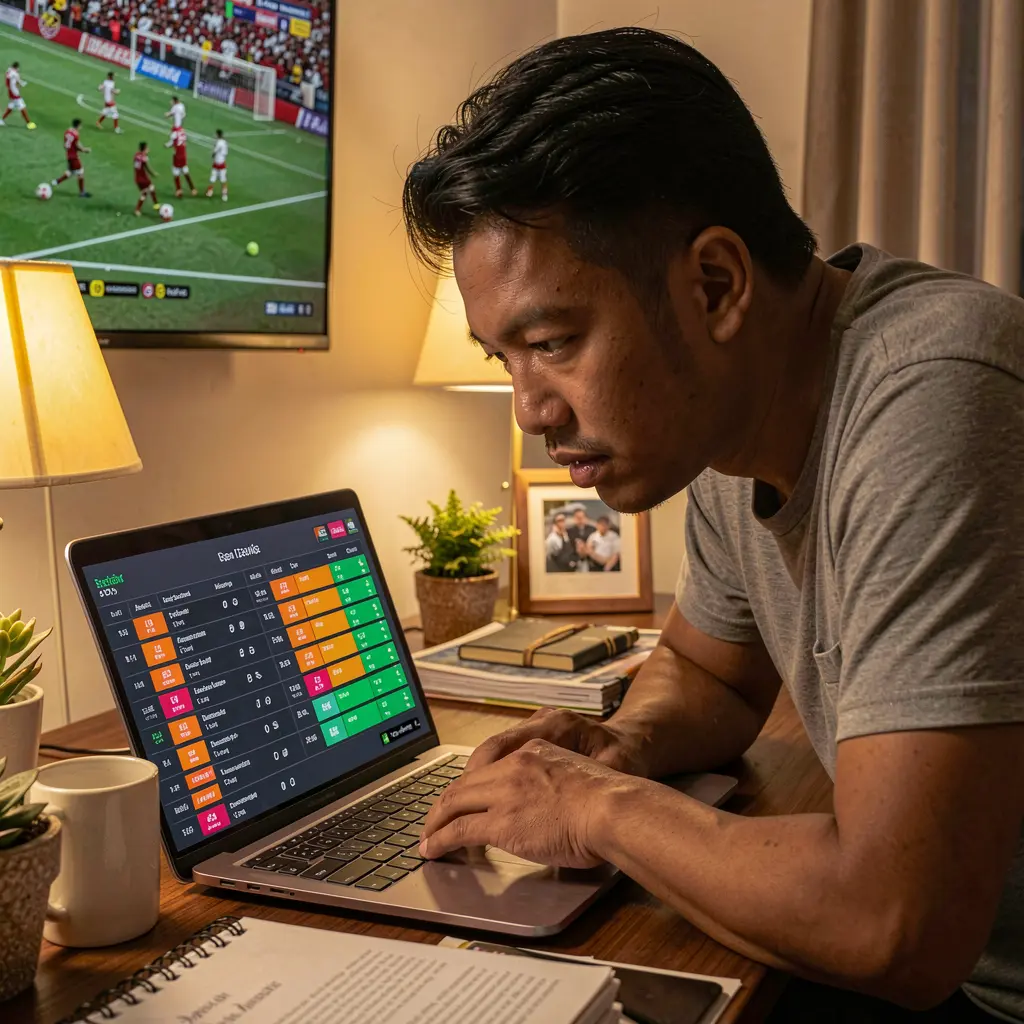 Pengedar kasino langsung yang bergaya berdiri di sisi meja permainan dengan cip dan kad yang menyerlahkan persekitaran permainan langsung premium di PSS777 Malaysia PSS777 Pertaruhan – Nikmati pertaruhan sukan yang lancar dan boleh dipercayai dari rumah di Malaysia